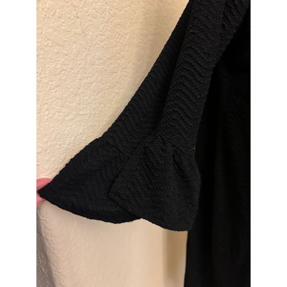 Chico's Scoop Neck Layered Ruffle Sleeves Black Dress Stretch - Sz 3 (XL/16) - Picture 4 of 16